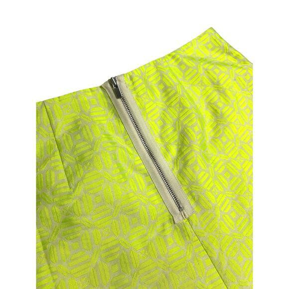 J. Crew Jacquard Neon Yellow A-Line Mini Skirt Geometric Flare Floral Size 0 - Picture 5 of 11